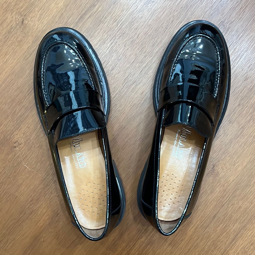 Bon Marche black patent loafers